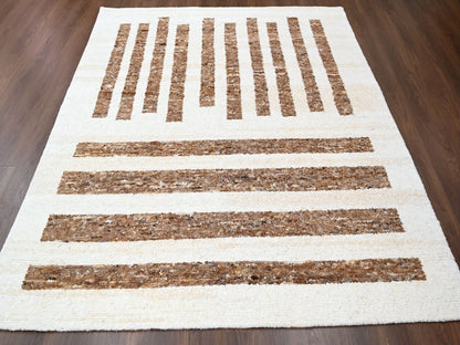 Brown 8'3" x 9'9" Modern / Contemporary Hand knotted Wool Rug - Sku: O084822