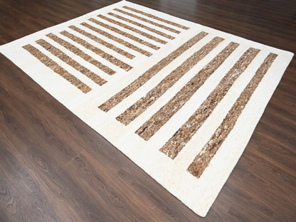 Brown 9'0" x 11'10" Modern and Contemporary Hand knotted Wool Rug - Sku: O084824