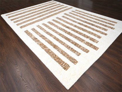Brown 10'3" x 14'1" Modern / Contemporary Hand knotted Wool Rug - Sku: O084825
