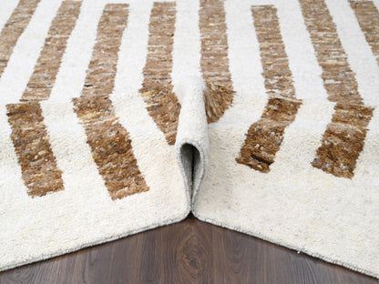 Brown 10'3" x 14'1" Modern / Contemporary Hand knotted Wool Rug - Sku: O084825