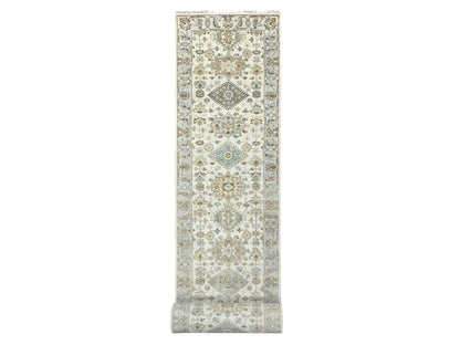 Heriz hand-knotted wool runner in Ivory & Silver, 2'9" x 17'10" — SKU O084826