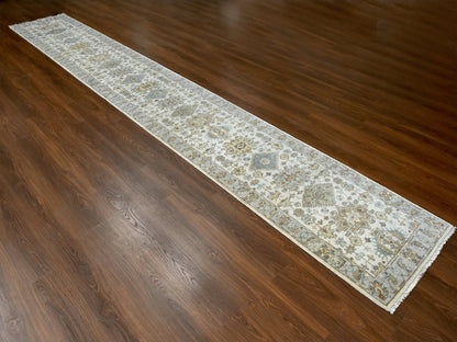 Heriz hand-knotted wool runner in Ivory & Silver, 2'9" x 17'10" — SKU O084826 (view 2)