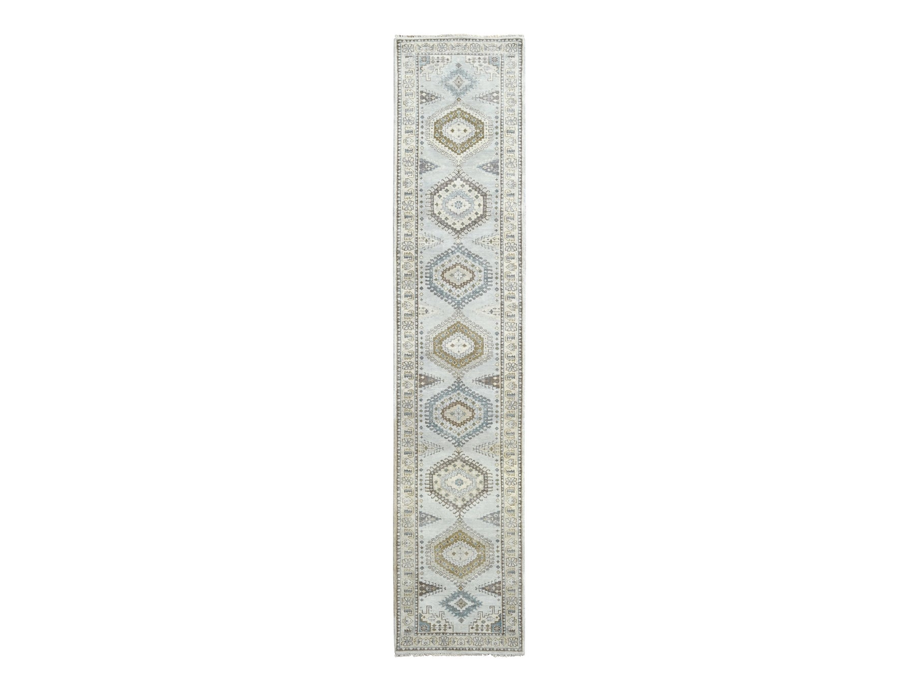 Gray 2'8" x 14'1" Tribal Hand knotted Wool Rug - Sku: O084830