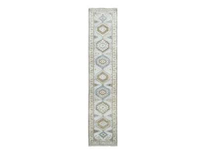 Grey 2'8" x 14'1" Tribal & Geometric Hand knotted Wool Rug - Sku: O084830