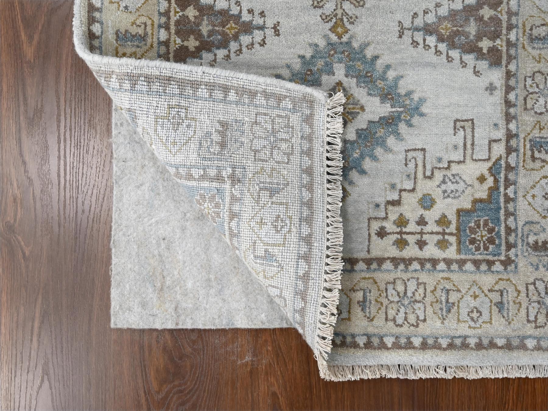 Tribal & Geometric hand-knotted wool runner in Gray & Ivory, 2'8" x 14'1" — SKU O084830 (view 3)