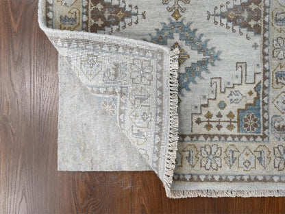 Tribal & Geometric hand-knotted wool runner in Gray & Ivory, 2'8" x 14'1" — SKU O084830 (view 3)