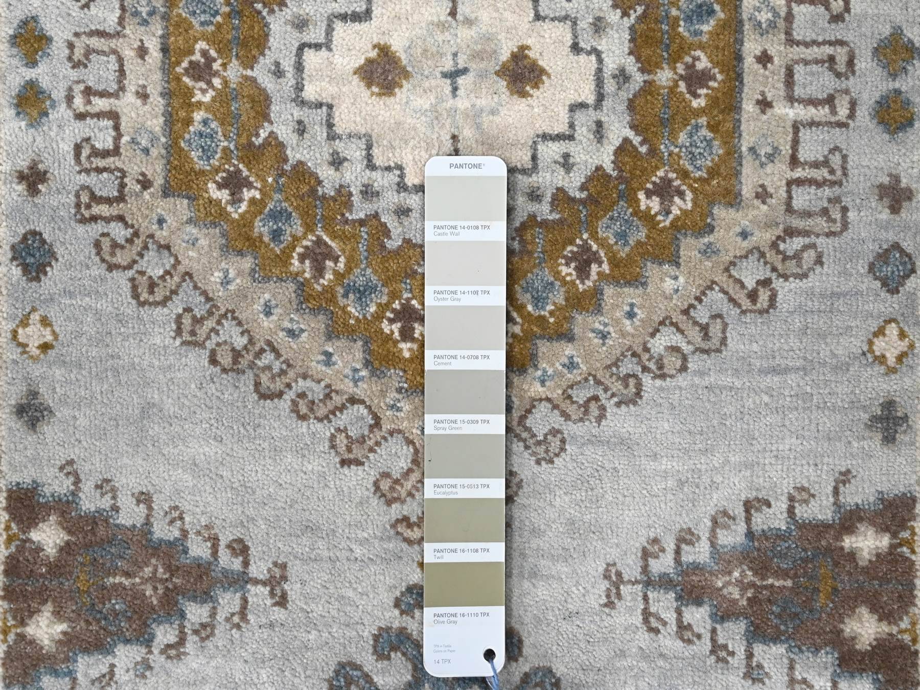 Tribal & Geometric hand-knotted wool runner in Gray & Ivory, 2'8" x 14'1" — SKU O084830 (view 4)
