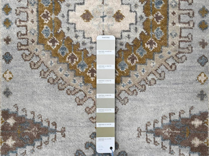 Tribal & Geometric hand-knotted wool runner in Gray & Ivory, 2'8" x 14'1" — SKU O084830 (view 4)