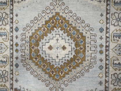 Tribal & Geometric hand-knotted wool runner in Gray & Ivory, 2'8" x 14'1" — SKU O084830 (view 5)