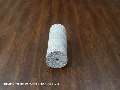 Tribal & Geometric hand-knotted wool runner in Gray & Ivory, 2'8" x 14'1" — SKU O084830 (view 6)