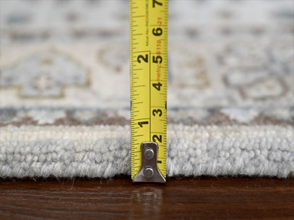 Tribal & Geometric hand-knotted wool runner in Gray & Ivory, 2'8" x 14'1" — SKU O084830 (view 7)