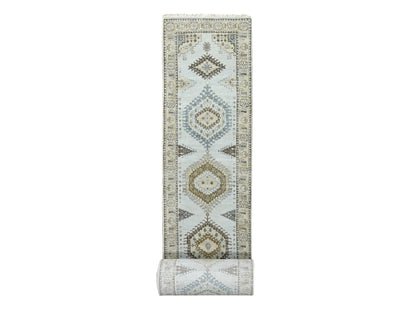 Grey 2'9" x 29'10" Tribal & Geometric Hand knotted Wool Rug - Sku: O084831