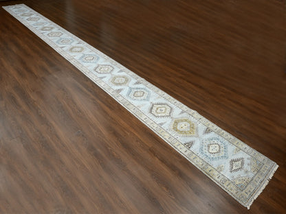 Grey 2'9" x 29'10" Tribal & Geometric Hand knotted Wool Rug - Sku: O084831
