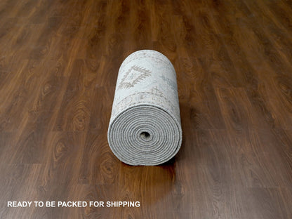 Grey 2'9" x 29'10" Tribal & Geometric Hand knotted Wool Rug - Sku: O084831