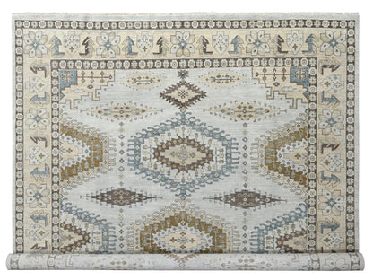 Grey 10'0" x 10'1" Tribal & Geometric Hand knotted Wool Rug - Sku: O084832