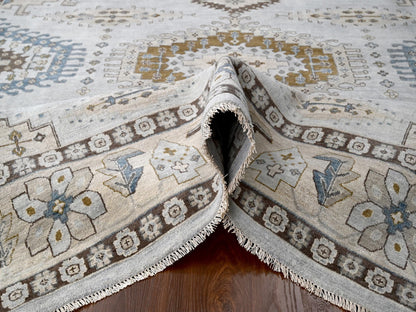 Grey 10'0" x 10'1" Tribal & Geometric Hand knotted Wool Rug - Sku: O084832