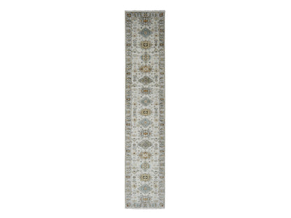 Tribal Heriz hand-knotted wool runner in Ivory & Silver, 2'9" x 13'6" — SKU O084841