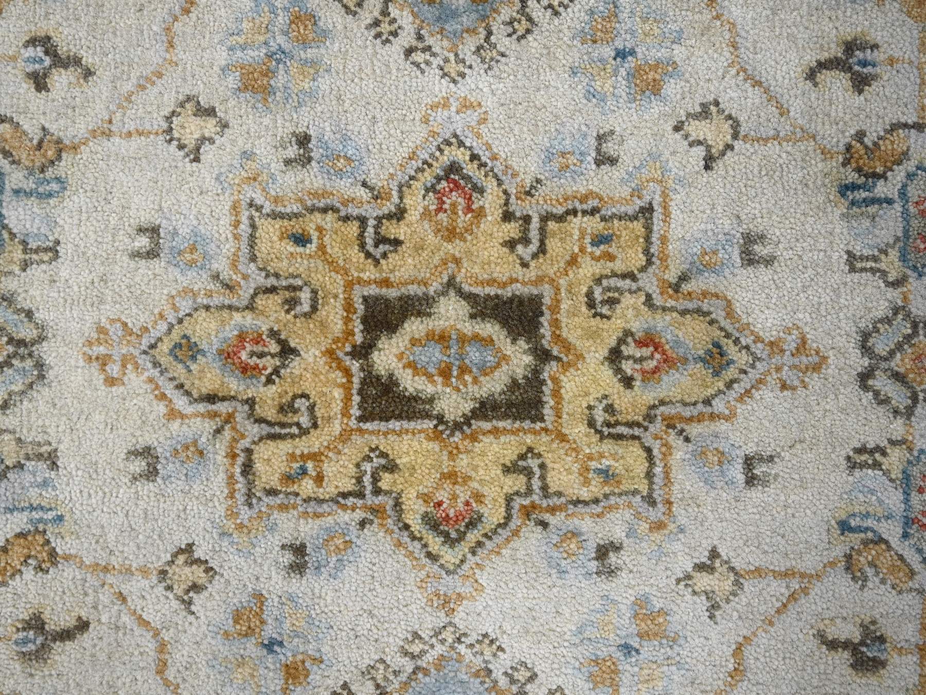 Tribal Heriz hand-knotted wool runner in Ivory & Silver, 2'9" x 13'6" — SKU O084841 (view 5)