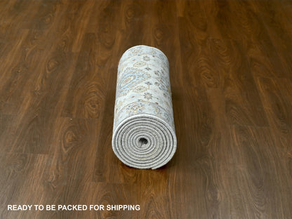 Tribal Heriz hand-knotted wool runner in Ivory & Silver, 2'9" x 13'6" — SKU O084841 (view 6)