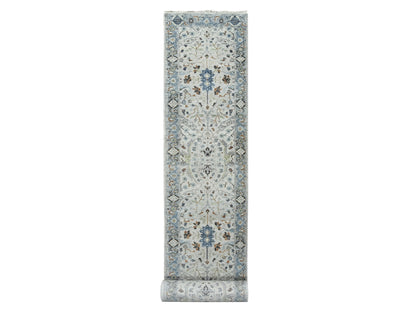 Grey 2'6" x 17'10" Oushak And Peshawar Hand knotted Wool Rug - Sku: O084843
