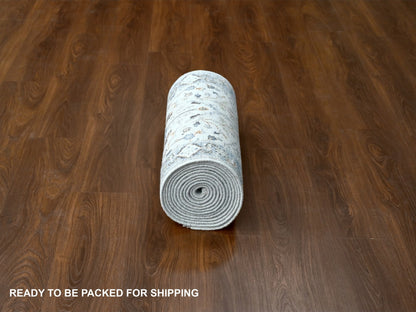 Grey 2'6" x 17'10" Oushak And Peshawar Hand knotted Wool Rug - Sku: O084843
