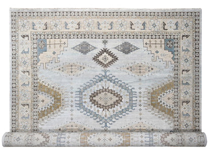 Grey 12'1" x 18'0" Tribal & Geometric Hand knotted Wool Rug - Sku: O084844