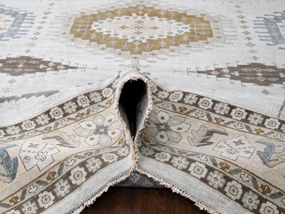 Grey 12'1" x 18'0" Tribal & Geometric Hand knotted Wool Rug - Sku: O084844