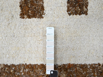 Brown 11'11" x 12'1" Modern / Contemporary Hand knotted Wool Rug - Sku: O084846