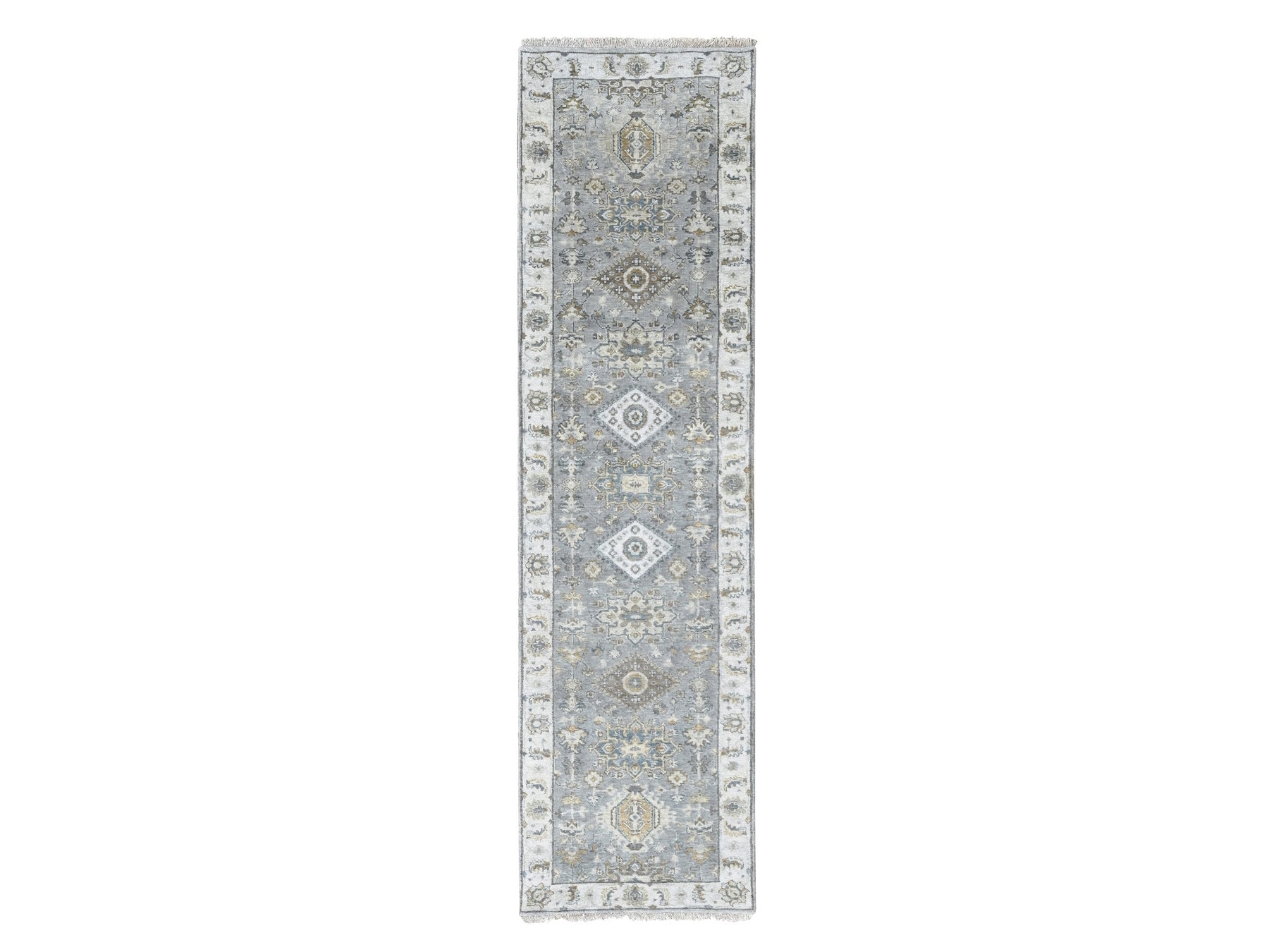 Gray 2'7" x 9'10" Traditional Hand knotted Wool Rug - Sku: O084849