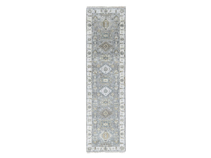Grey 2'7" x 9'10" Traditional Hand knotted Wool Rug - Sku: O084849