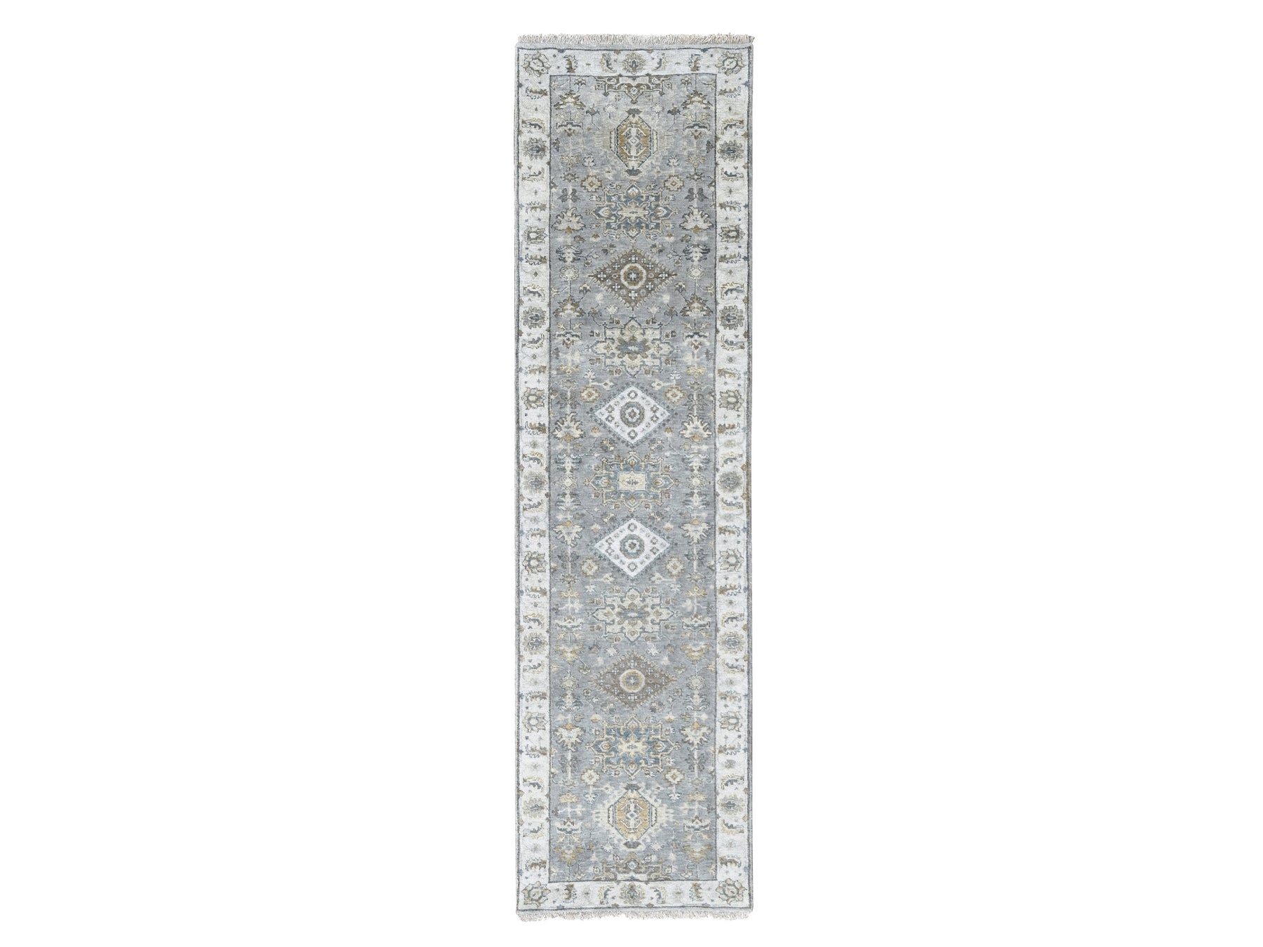Gray 2'7" x 10'0" Traditional Hand knotted Wool Rug - Sku: O084850