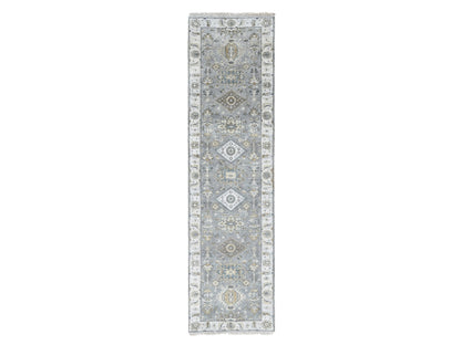 Grey 2'7" x 10'0" Traditional Hand knotted Wool Rug - Sku: O084850