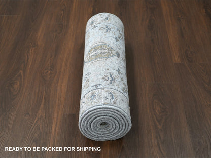 Grey 2'7" x 10'0" Traditional Hand knotted Wool Rug - Sku: O084850