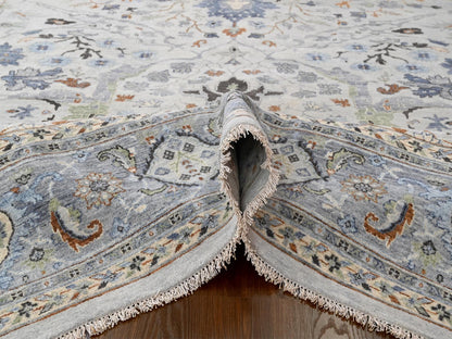 Grey 9'8" x 9'8" Oushak And Peshawar Hand knotted Wool Rug - Sku: O084859