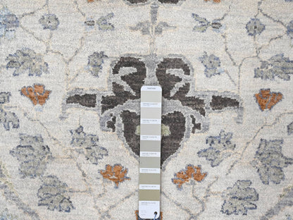 Grey 9'8" x 9'8" Oushak And Peshawar Hand knotted Wool Rug - Sku: O084859