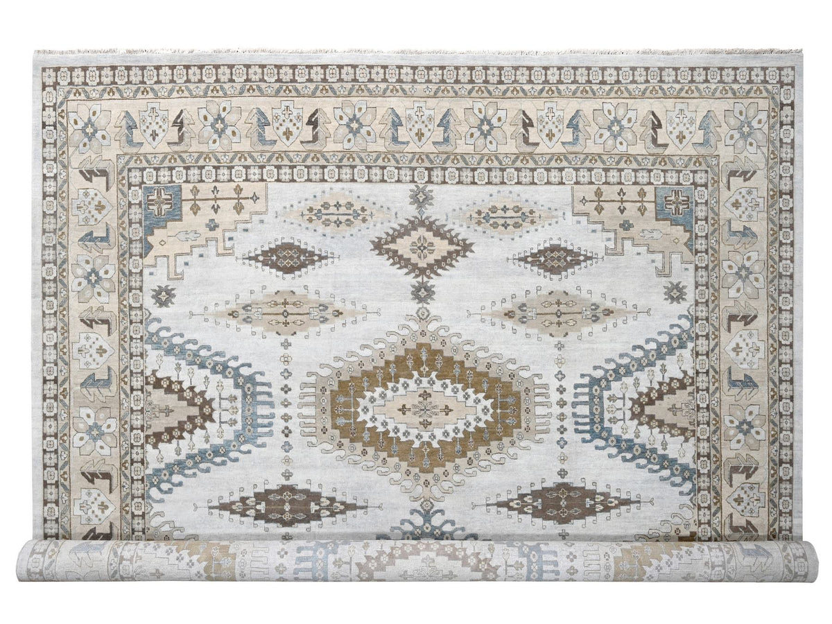 Tribal hand-knotted wool rug in Gray, 13'7" x 13'10", SKU O084860