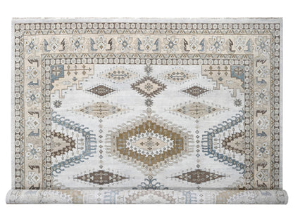 Grey 13'7" x 13'10" Tribal & Geometric Hand knotted Wool Rug - Sku: O084860
