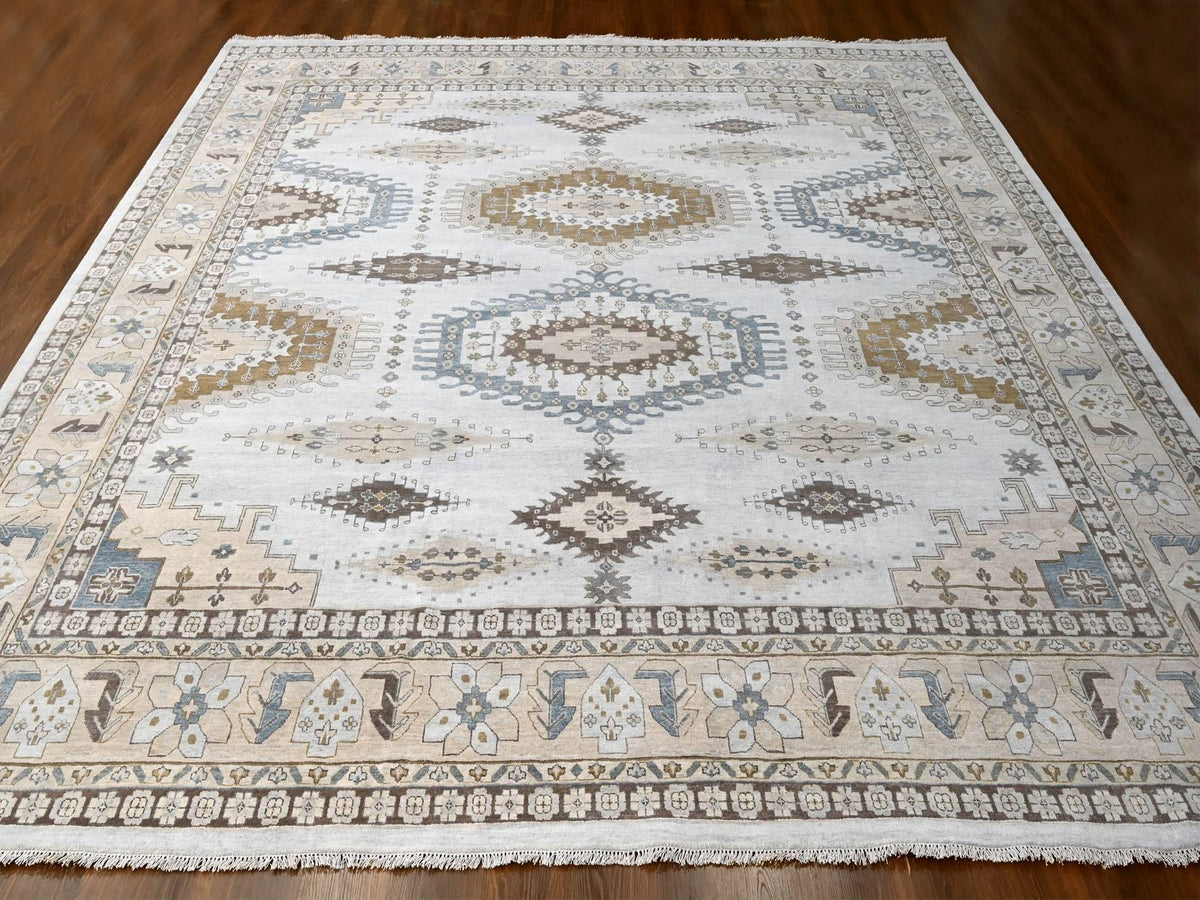 Tribal hand-knotted wool rug in Gray, 13'7" x 13'10", SKU O084860