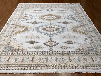 Grey 13'7" x 13'10" Tribal & Geometric Hand knotted Wool Rug - Sku: O084860