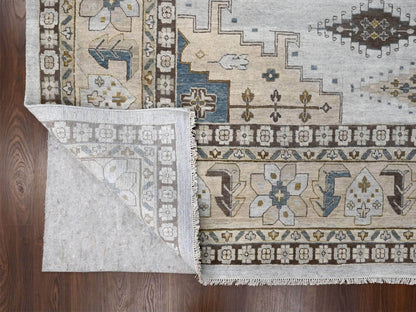 Grey 13'7" x 13'10" Tribal & Geometric Hand knotted Wool Rug - Sku: O084860