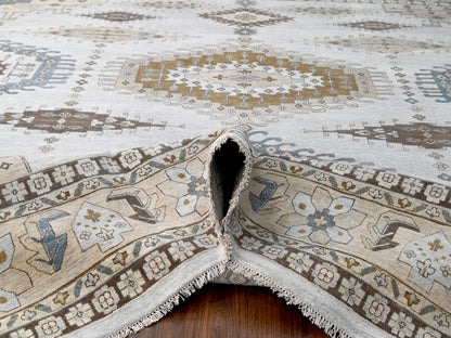 Grey 13'7" x 13'10" Tribal & Geometric Hand knotted Wool Rug - Sku: O084860