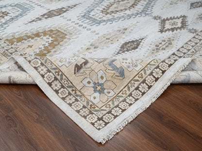 Grey 13'7" x 13'10" Tribal & Geometric Hand knotted Wool Rug - Sku: O084860