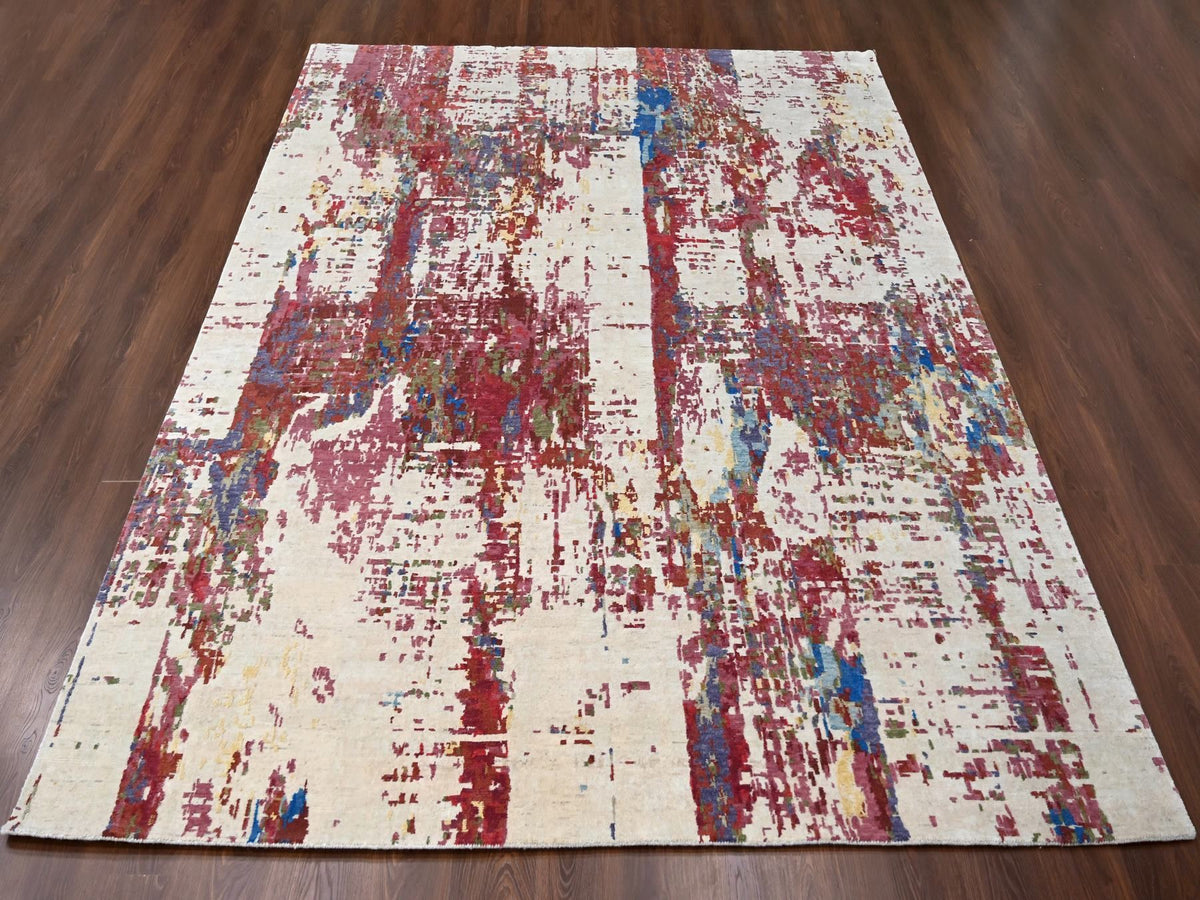 Modern / Contemporary hand-knotted wool rug in Beige, 9'3" x 12'1", SKU O084864
