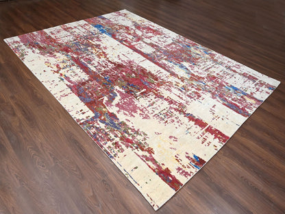 Modern / Contemporary hand-knotted wool rug in Beige, 9'3" x 12'1", SKU O084864