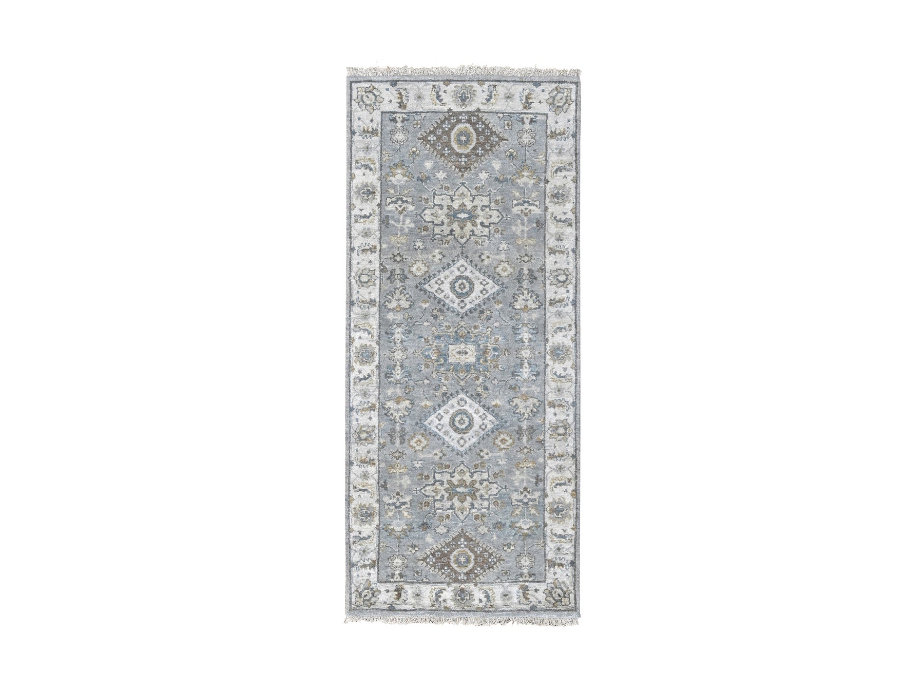 Gray 2'7" x 6'0" Traditional Hand knotted Wool Rug - Sku: O084908