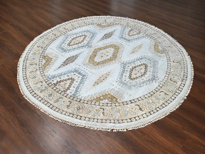Grey 8'1" x 8'1" Tribal & Geometric Hand knotted Wool Rug - Sku: O084921