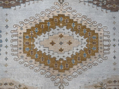 Grey 8'1" x 8'1" Tribal & Geometric Hand knotted Wool Rug - Sku: O084921