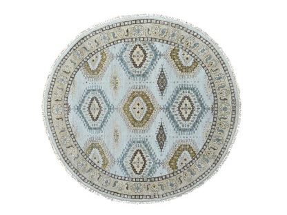 Grey 5'10" x 6'1" Tribal & Geometric Hand knotted Wool Rug - Sku: O084922