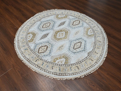 Grey 5'10" x 6'1" Tribal & Geometric Hand knotted Wool Rug - Sku: O084922