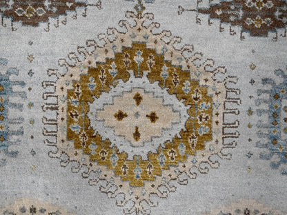 Grey 5'10" x 6'1" Tribal & Geometric Hand knotted Wool Rug - Sku: O084922